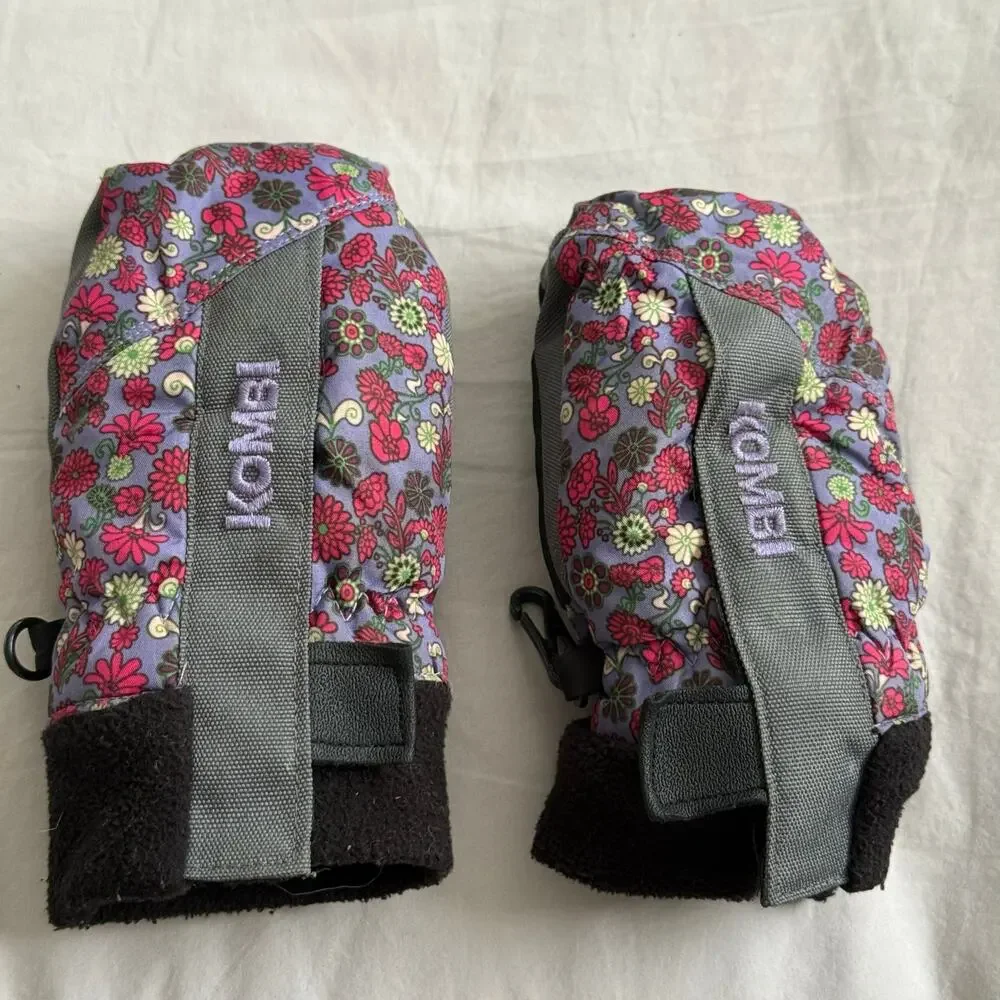 Kombi Mittens Child S Small Girls Toddler Purple Pink Black Floral Fleece Lined